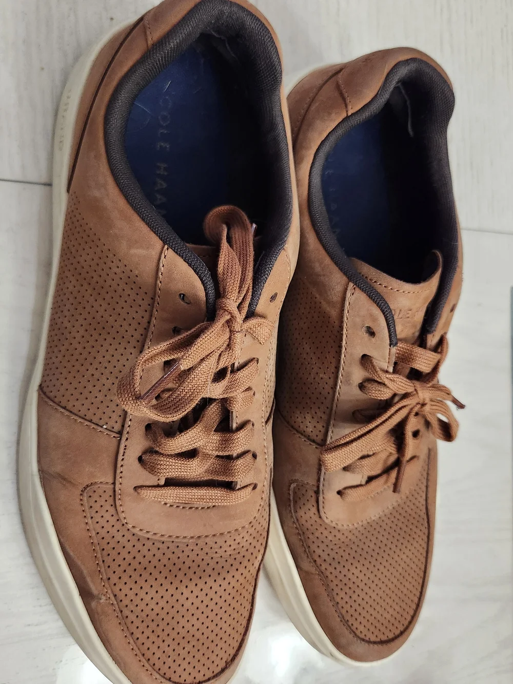 Cole Haan Men’s Tan Perforated Leather Lace-Up Sneakers - 13w
